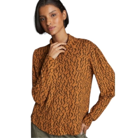 Anthropologie Sweaters - Anthropologie Puff Sleeve Abstract Animal Print Turtleneck Long Sleeve Top US XS